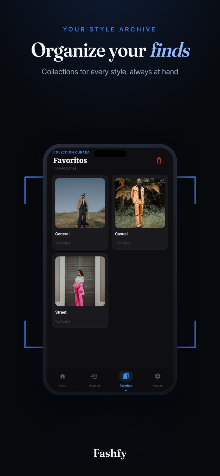 Fashfy favorites screen for organizing finds