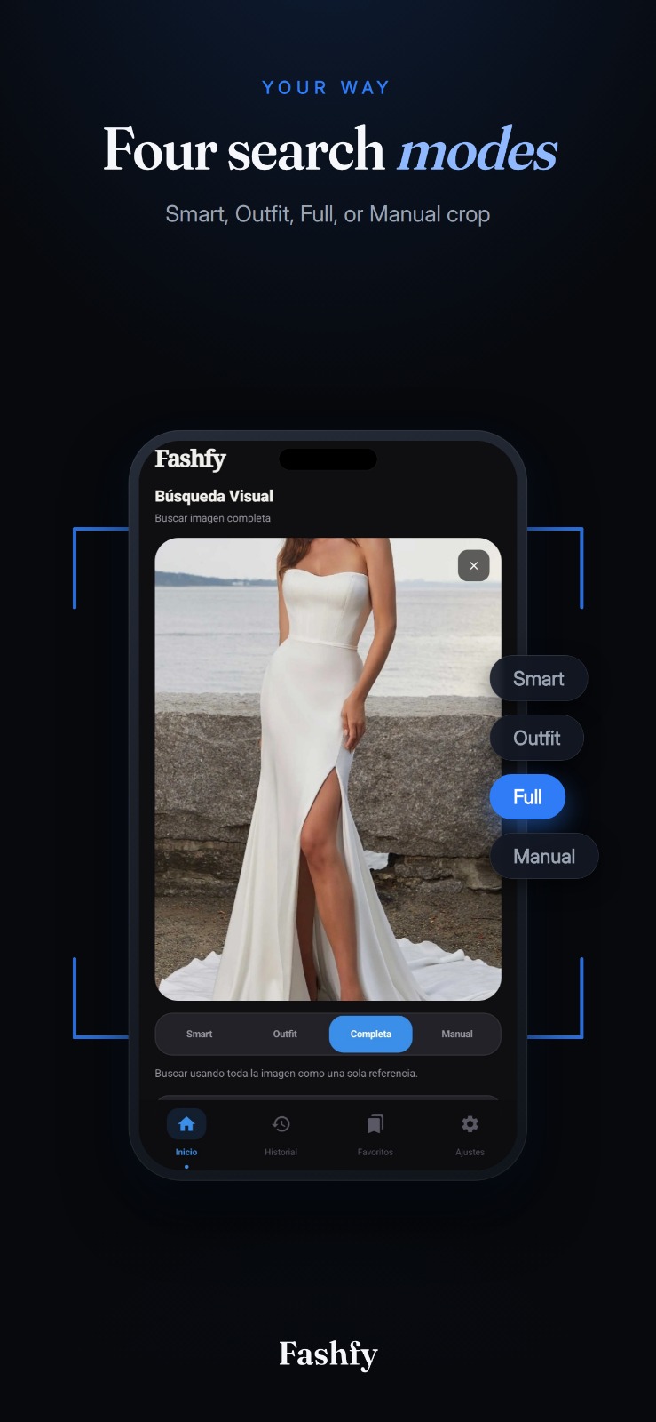 Fashfy search screen with photo and URL modes
